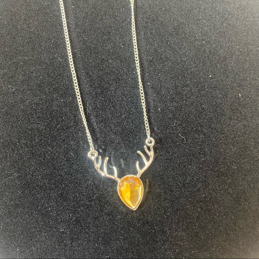 Golden Crystal Deer Antler Necklace